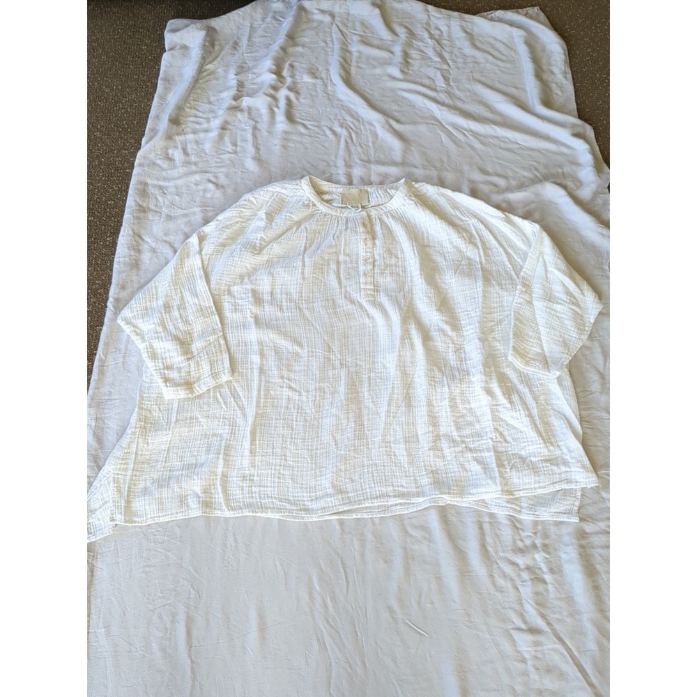 ANAAK Oversized Tunic Henley Cotton Gauze Top White Sz Large 3 Pullover Relaxed